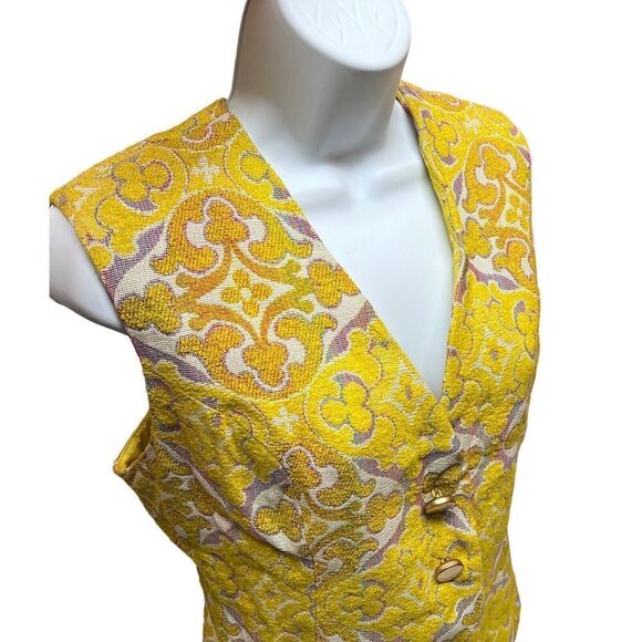 VTG Jane Andre “M”‎ Yellow Art To Wear Vest Abstract Jacquard Cottagecore READ - Picture 3 of 14